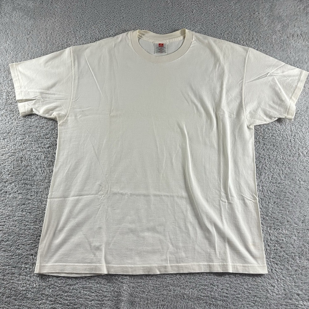VINTAGE Blank Tee Off White Hanes 100%‎ Cotton Adult Large